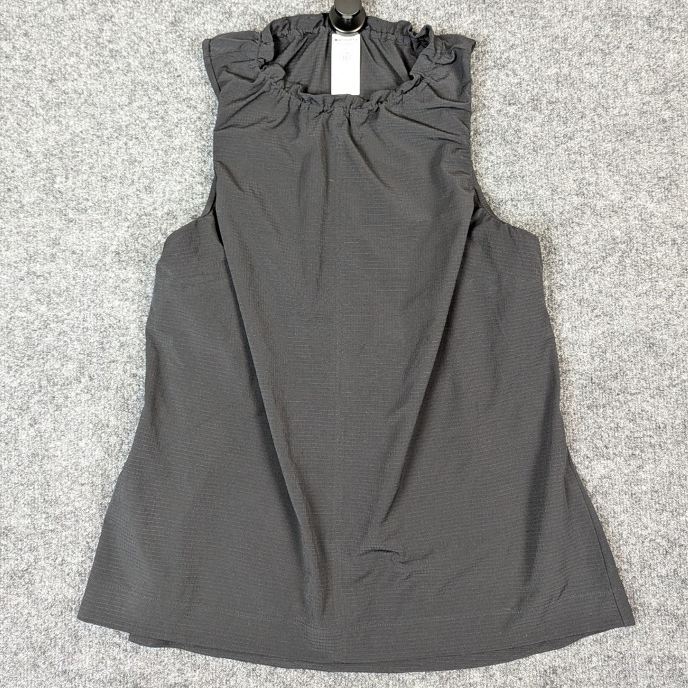 Athleta Womens Black Grid Textured Ruffle Neck Drawstring Tank Top Size Medium
